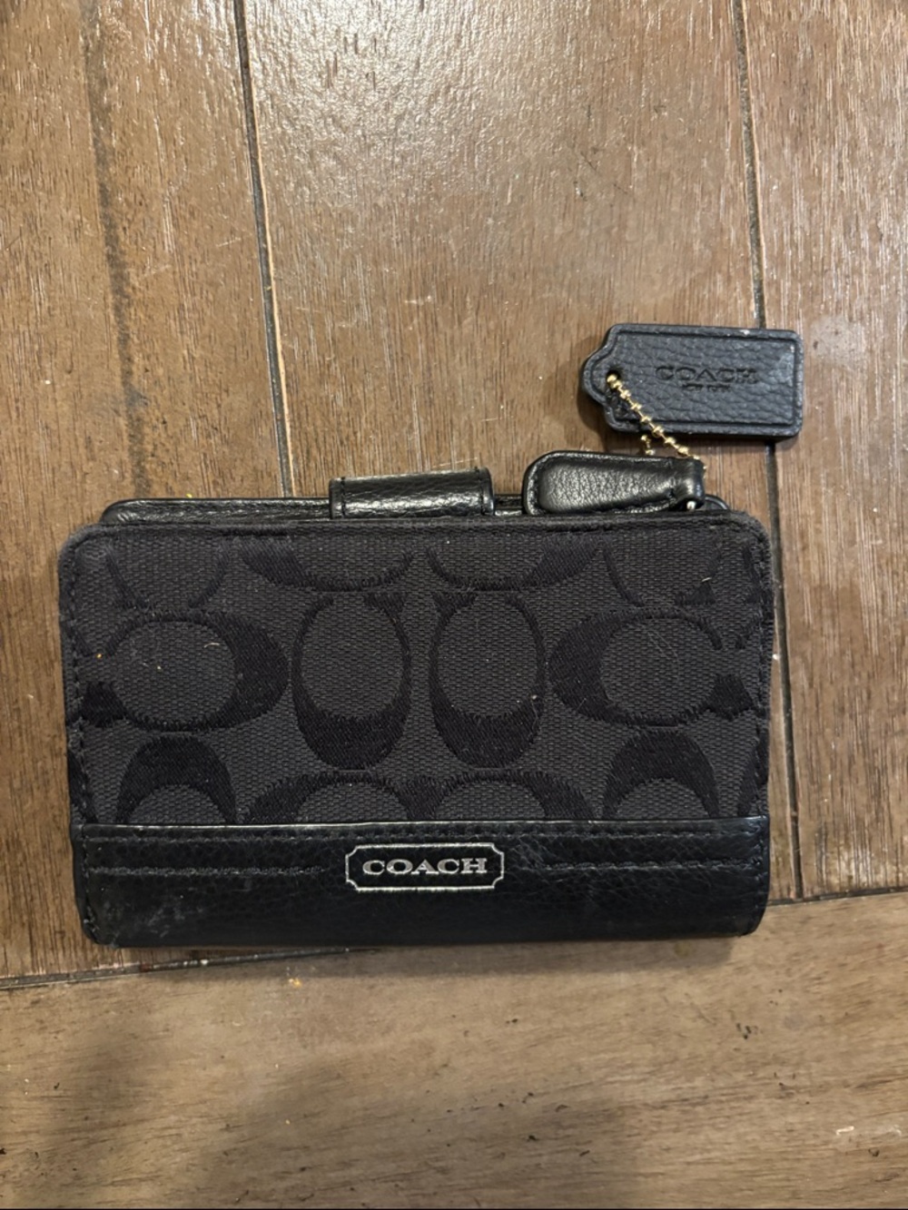 Coach Black Signature Card Wallet with Logo Patch